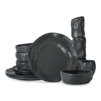 Atik Stoneware Dinnerware Set - Charcoal Black Speckled