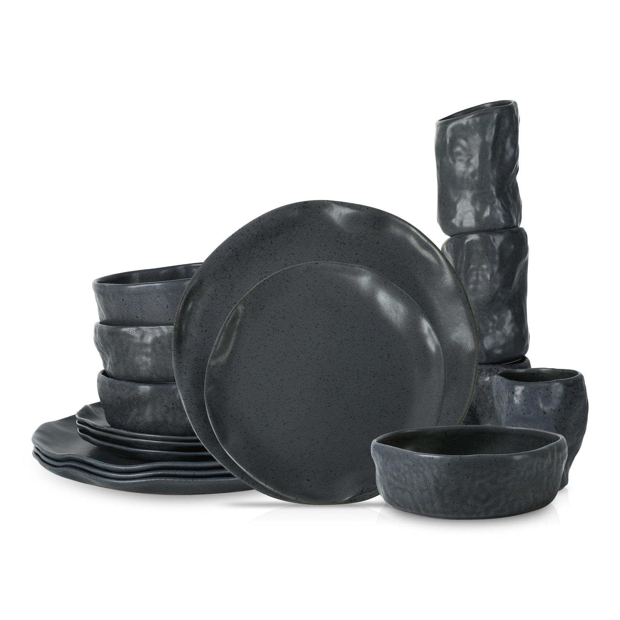 Atik Stoneware Dinnerware Set - Charcoal Black Speckled