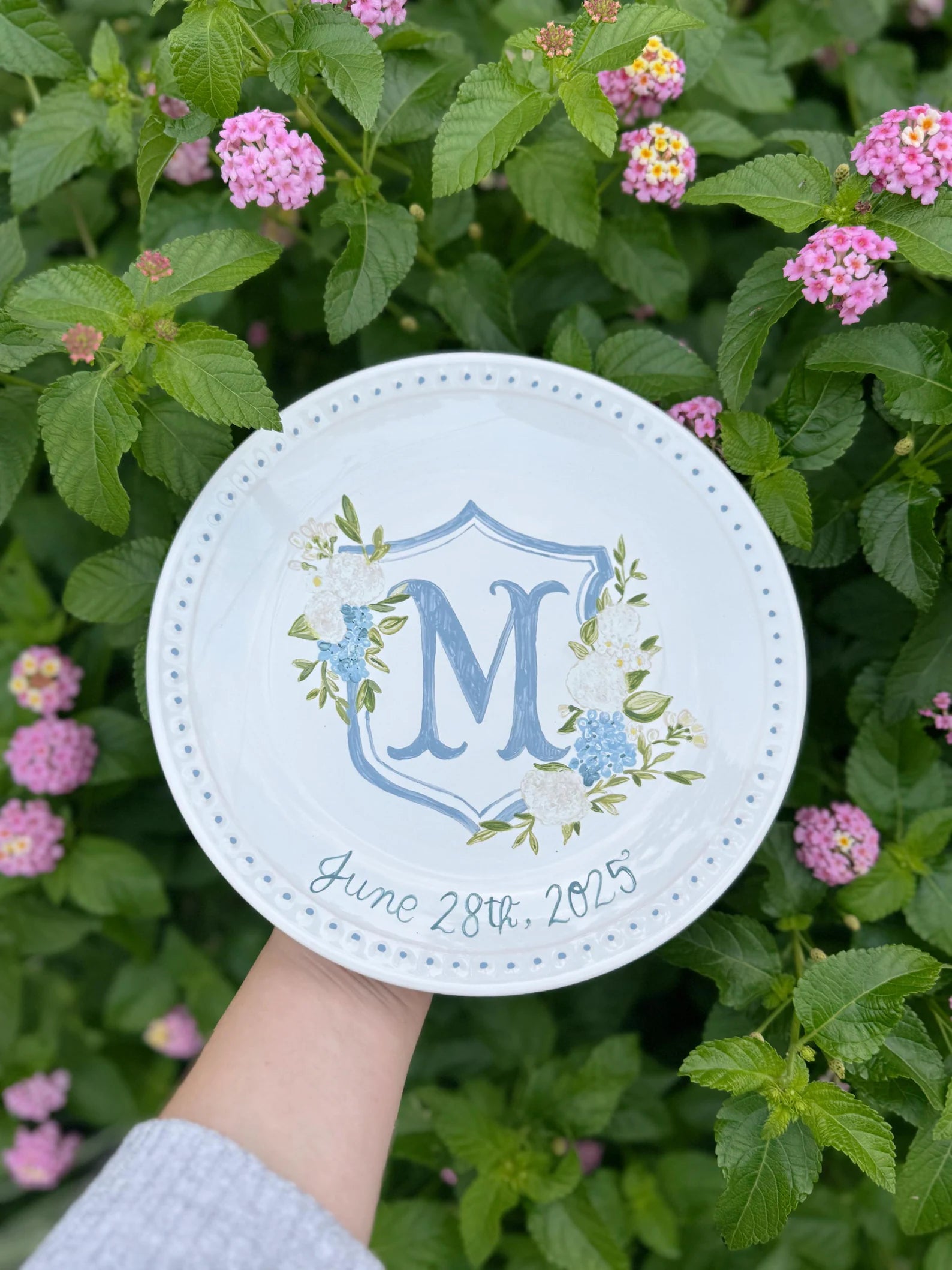 Custom Wedding Crest Painted Plate by Mallory