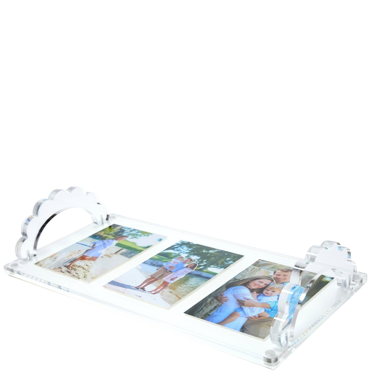 White Base Acrylic Scallop Handle Photo Tray