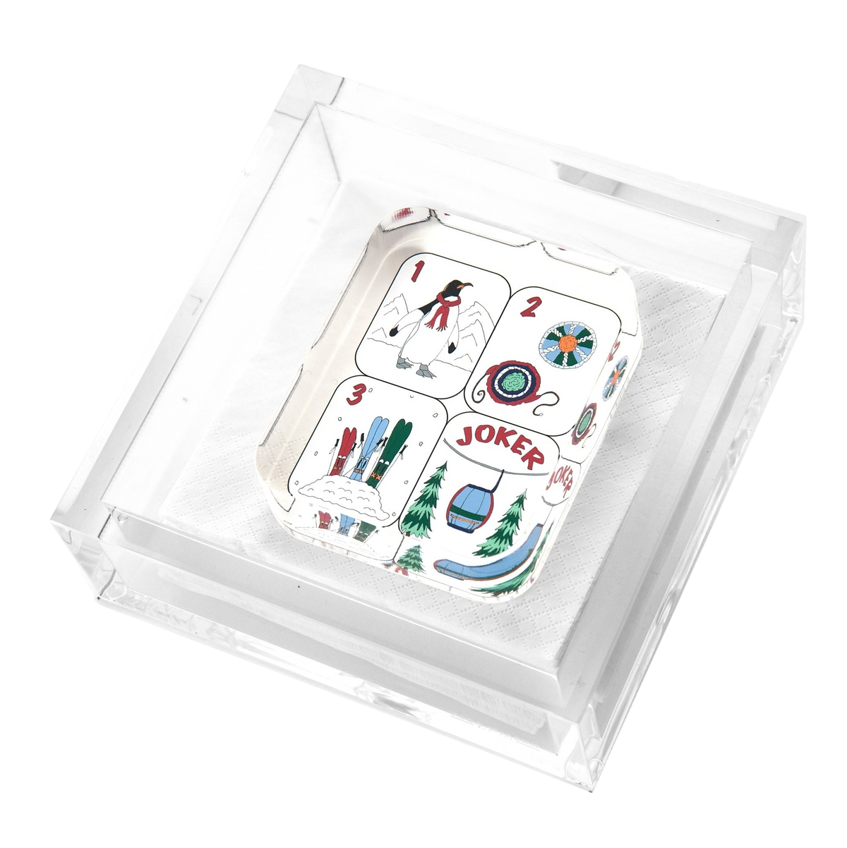 Winter Mahjong Tiles Acrylic Cocktail Napkin Holder