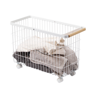 Rolling Wire Basket (15" H)  - Steel + Wood