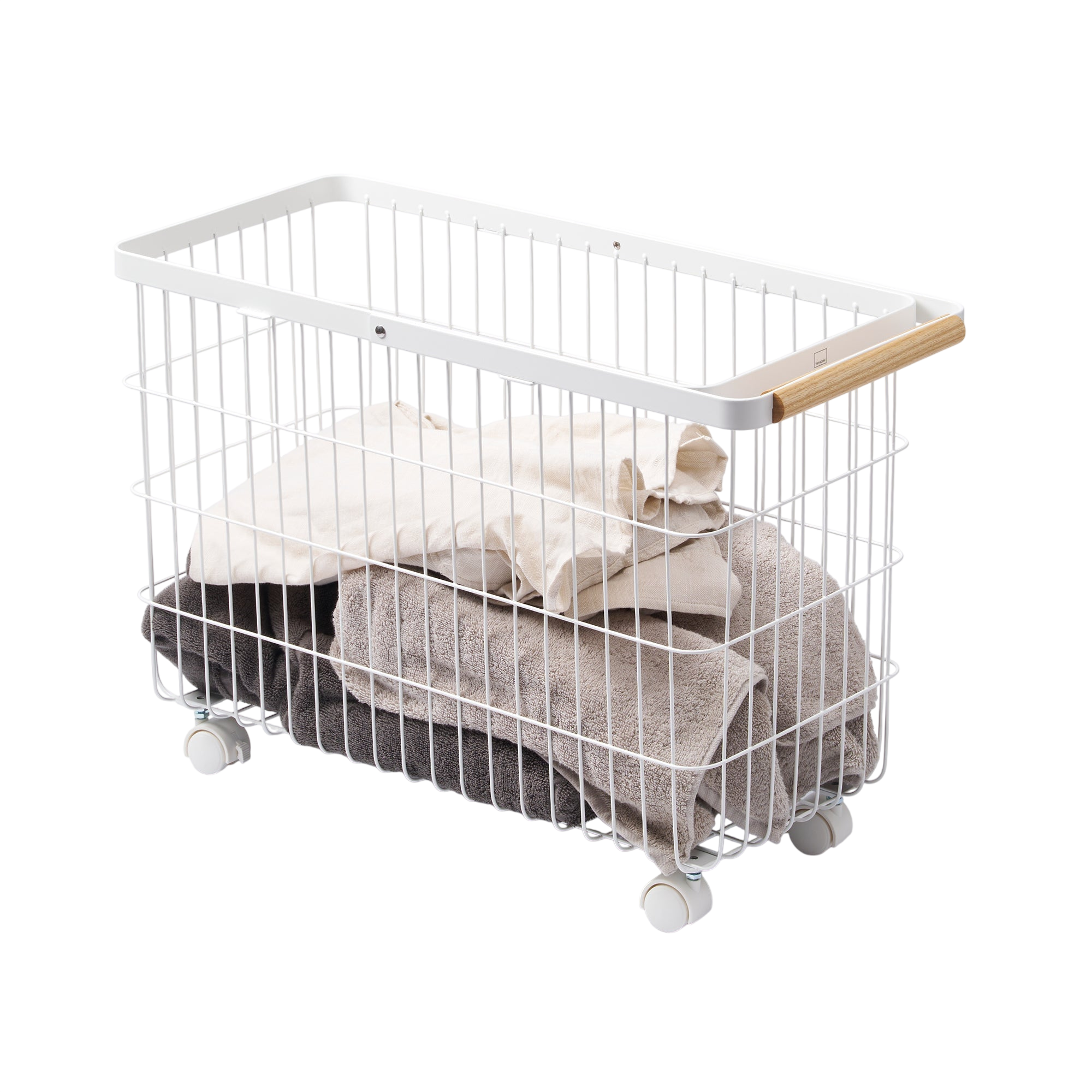 Rolling Wire Basket (15" H)  - Steel + Wood