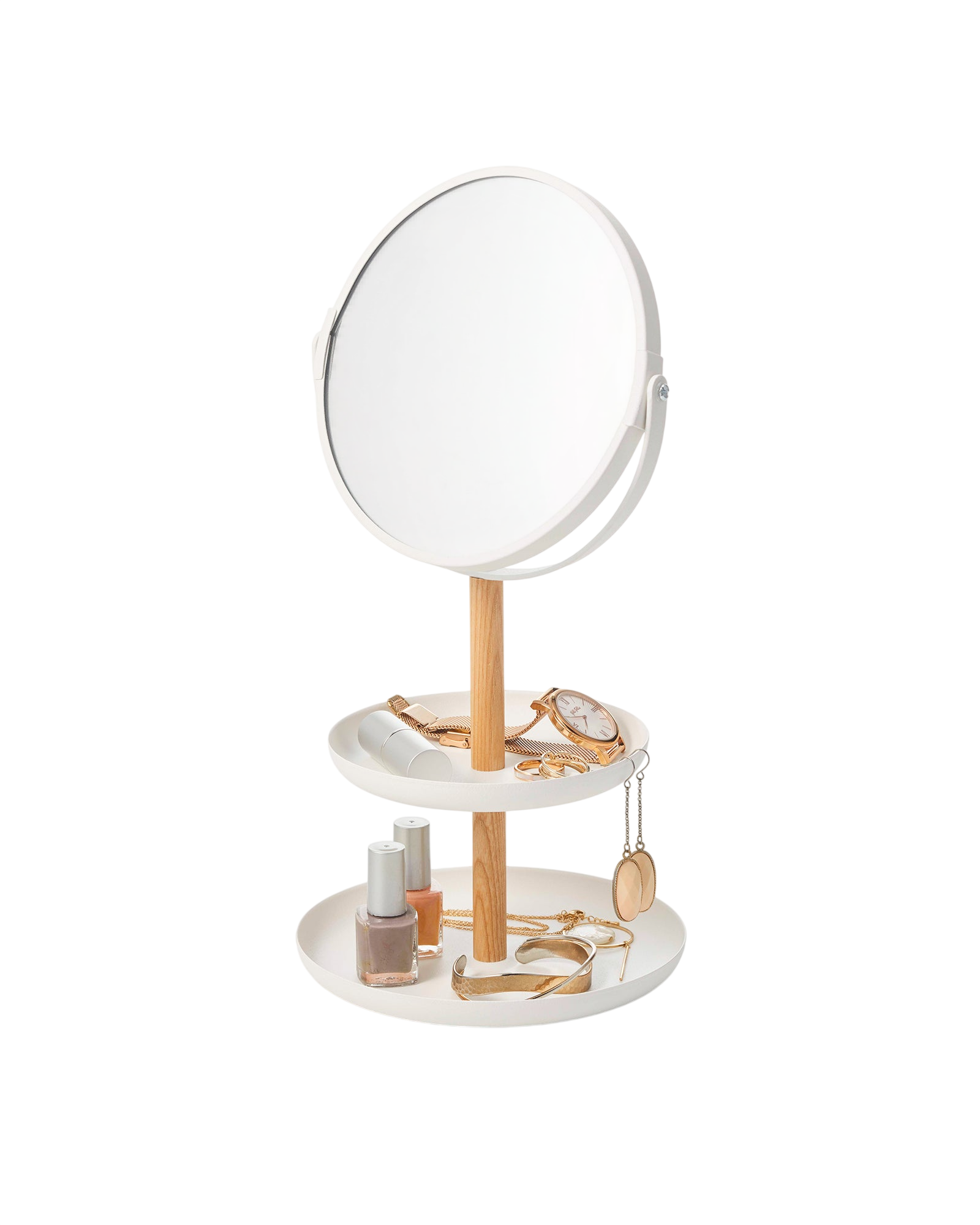 Two-Tier Jewelry Tray With Mirror - Steel + Wood
